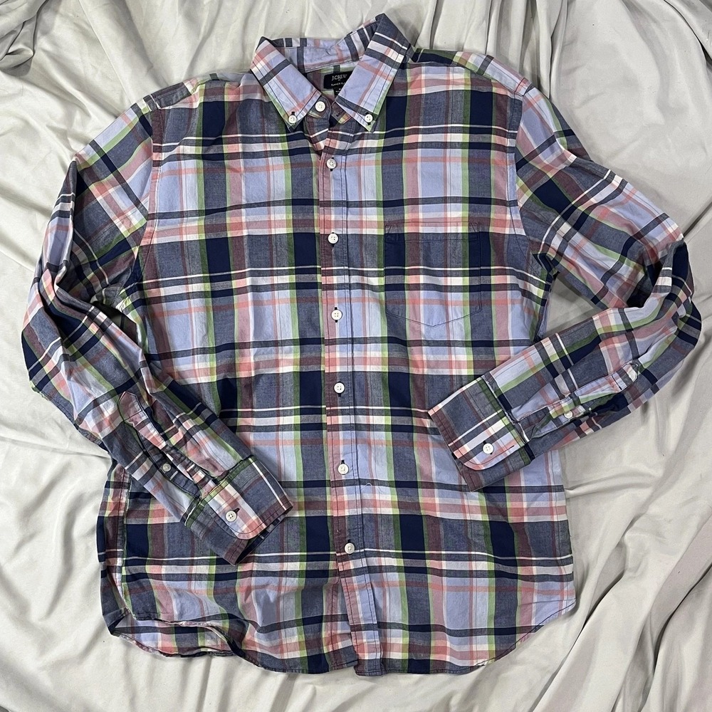 J.Crew Summer Plaid Shirt Mens Medium Multicolor Button Down Long Sleeve Casual